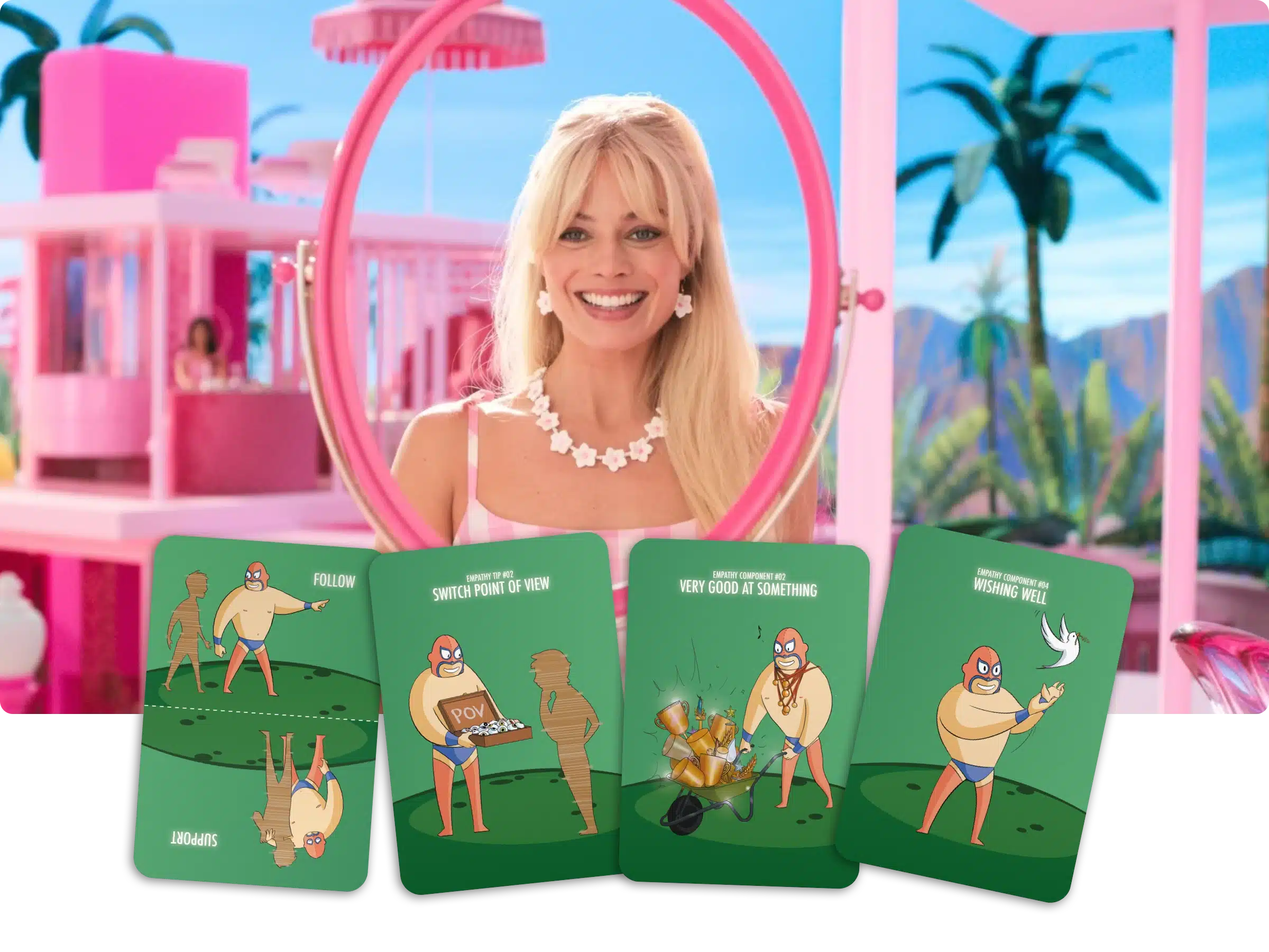 Barbie with the Follow, Switch Point of View, Very Good at Something and Wishing Well cards